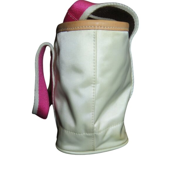 COACH 2004 Hampton Mini Weekender White silky canvas tote & pink leather trim [ - Picture 3 of 12